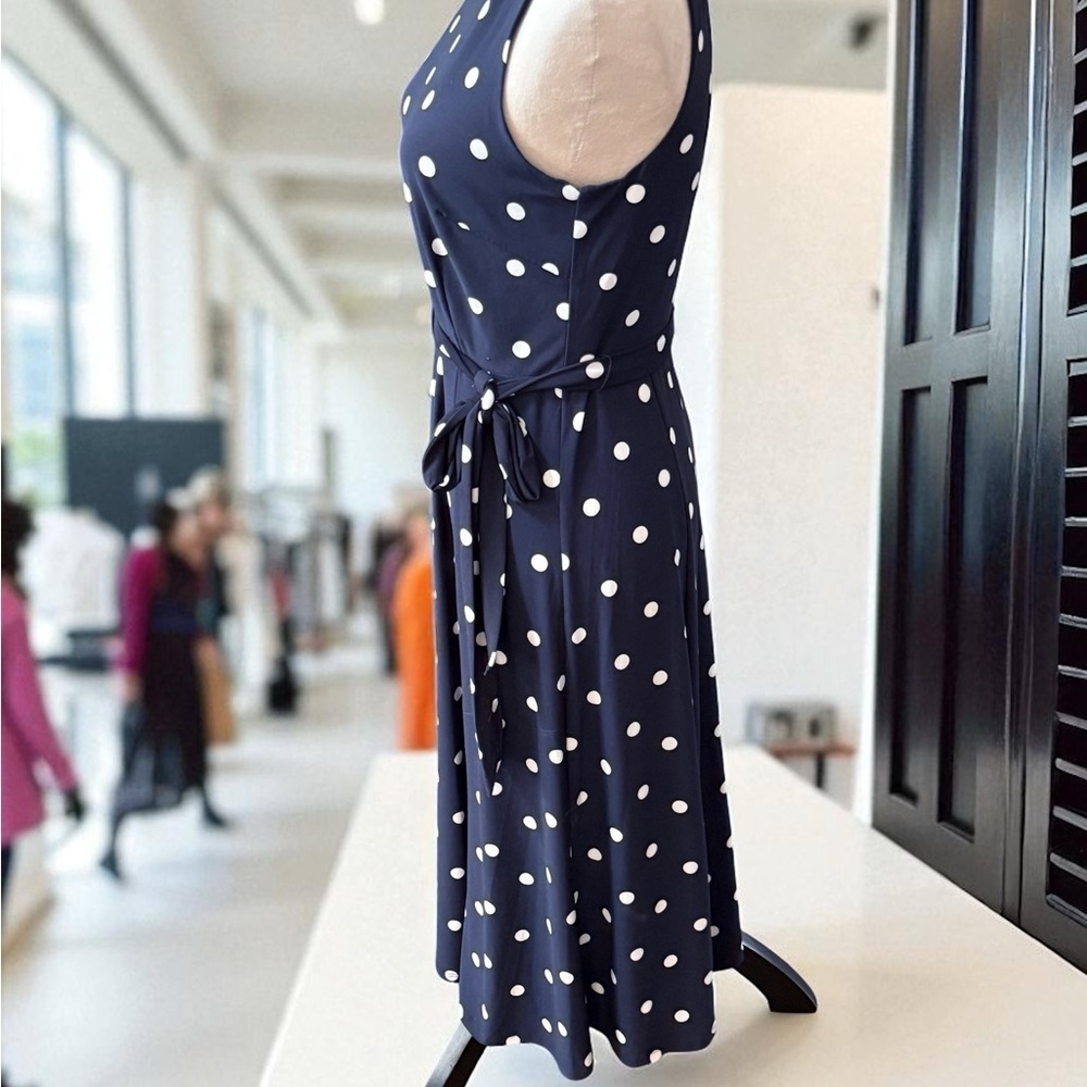 Anne Klein Dark Blue and White Polka Dot Midi Dress - Picture 2 of 5